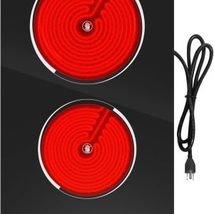 VBGK Electric Cooktop,12 Inch Built-in Radiant Electric Stove Top,110V 2100W 2 burner cooktop With 9 Heating Level, Timer & Kid Safety Lock, Sensor Touch Control 2 burner Induction Cooktop