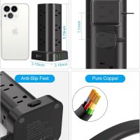 Power Strip Tower with Multiple Outlets, Flat Plug Surge Protector Tower Extension Cord with 12 AC Outlets 4 USB Ports (2 USB C), 6FT Cord Power Tower Surge Protector for Home Office Dorm Room, Black - Image 7
