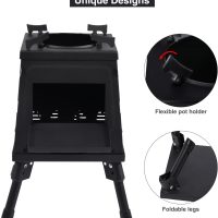 Lineslife Wood Burning Camp Stove, Portable Cast Iron Camping Wood Stove, Black Woodstove with Carrying Case for Backpacking Outdoor Cooking - Image 4
