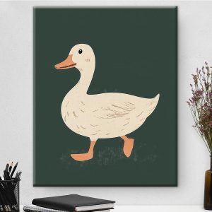Goose Framed Wall Art Decor Cute Goose Dark Green Canvas Print Poster Painting Pictures Farm Animal Artwork for Home Boy Nursery Kid's Room Wall Decoration 8x10 Inches
