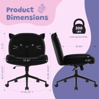 Armless Office Desk Chair with Wheels,Ergonomic Criss Cross Legged Computer Chair with Fabric Padded, Height Adjustable Wide Seat Vanity Chairs,Mid Back Task Chair for Home, Bedroom (Black) - Image 2