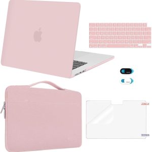 MOSISO Compatible with MacBook Air 15 inch Case 2025 2024 2023 Release M4 A3241 M3 A3114 M2 A2941, Plastic Hard Shell&Carrying Sleeve Bag&Keyboard Cover&Webcam Cover&Screen Protector, Baby Pink