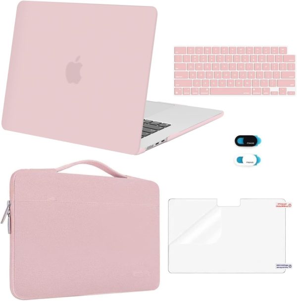 MOSISO Compatible with MacBook Air 15 inch Case 2025 2024 2023 Release M4 A3241 M3 A3114 M2 A2941, Plastic Hard Shell&Carrying Sleeve Bag&Keyboard Cover&Webcam Cover&Screen Protector, Baby Pink
