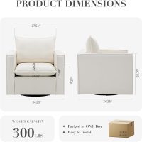 Swivel Accent Chair, 34 Inches Wide Upholstered Arm Chair with Plump Back Pillow, Modern Sofa Living Room Chair for Bedroom, Corner, Reading Nook-Beige - Image 2