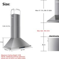 IKTCH 36-inch Wall Mount Range Hood 900 CFM Ducted/Ductless Convertible, Kitchen Chimney Vent Stainless Steel with Gesture Sensing & Touch Control Switch Panel, 2 Pcs Adjustable Lights(IKP02-36'') - Image 7