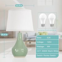Seealle Modern Green Table Lamps Set of 2 - Bedside Lamps for Night Stands, 19.4" Bedroom Lamp for Living Room Sage Green Lamps with Rocker Swtich - Image 6
