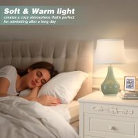 Seealle Modern Green Table Lamps Set of 2 - Bedside Lamps for Night Stands, 19.4" Bedroom Lamp for Living Room Sage Green Lamps with Rocker Swtich - Image 2