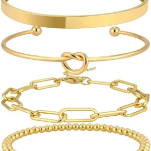 Gold Bracelets for Women Bracelet Stack Gold Bangles Jewelry Set for Women Men