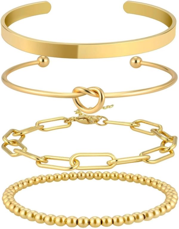 Gold Bracelets for Women Bracelet Stack Gold Bangles Jewelry Set for Women Men