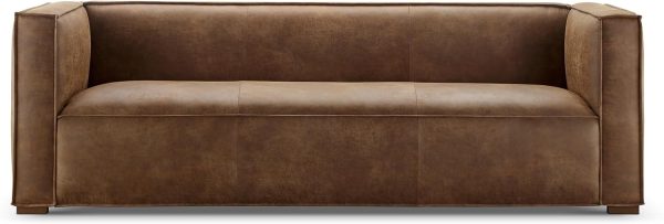 CHERS 83.3" Mid Century Modern Sofa, Luxury French Mixed Fabric Couch with Tight Back, Square Armrest Lounge Sofas for Living Room, Apartment, Bedroom, Office, Chestnut