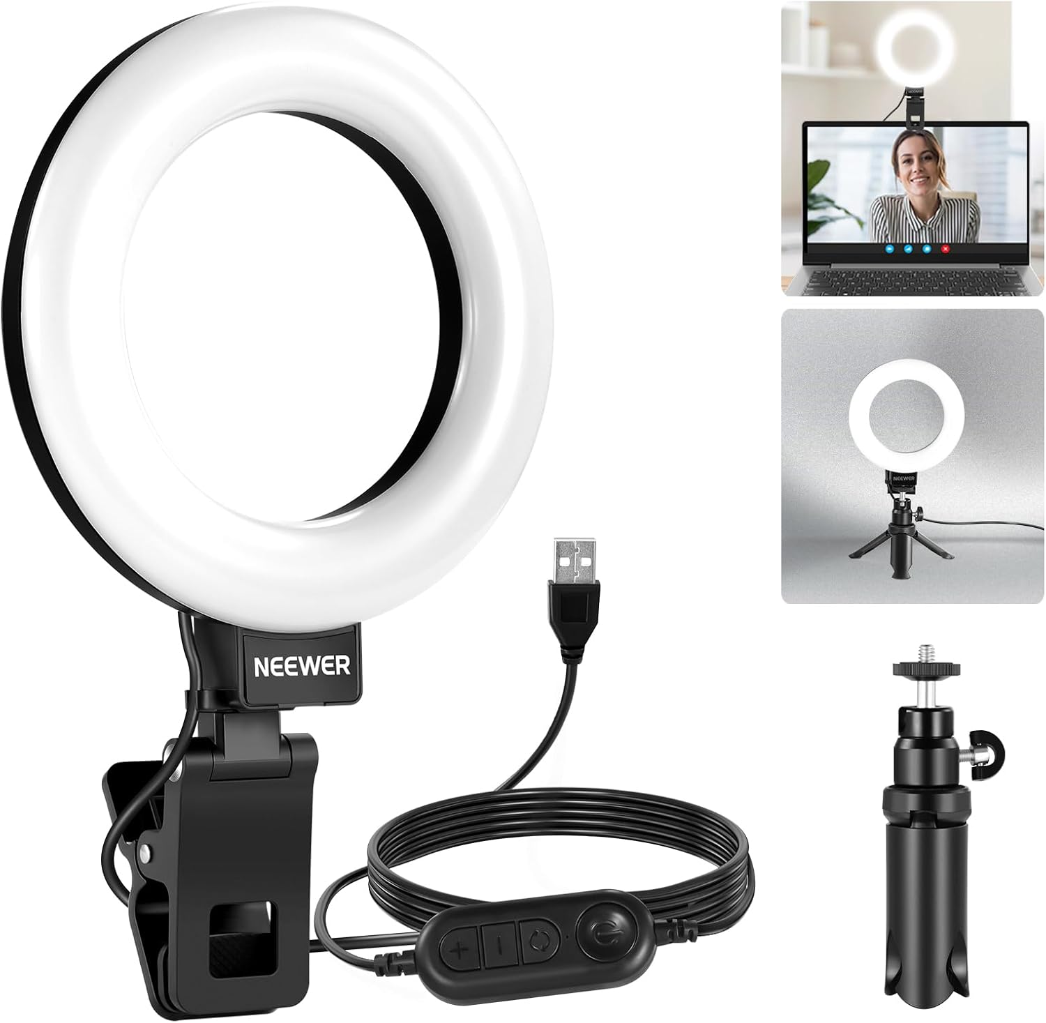 NEEWER Basic 5″ Ring Light for Video Conference Lighting, Clip on Light Kit with Desk Tripod Stand for Monitor Laptop Computer Zoom Call Live Streaming Remote Working Learning Video Recording, BR60