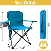 Folding Camping Chair with Cup Holder & Storage Bag, 225lbs Capacity, Large Anti-Sink Feet, Breathable PE Coated Fabric for Outdoor, Hiking, Beach, Fishing, Backpacking, Blue - Image 2