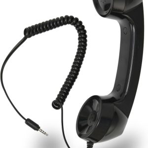 Jiawu Vintage Retro Telephone Handset, Cell Phone Receiver MIC Microphone Speaker for Cellphone, Smartphone and Computers, Old Telephone Headse with 3.5 mm Socket (Black)