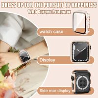 Case Compatible with Apple Watch, with Built-in Tempered Glass Screen Protector, PC Cover for iWatch Series 9/8/7/SE 2rd SE 6 5 4/3 2 for Choice DJSC(38mm-Series 3/2, White + Rose Gold Edge) - Image 5