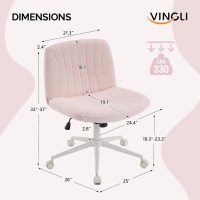 VINGLI Criss Cross Legged Chair,Wide Comfy Office Desk Chair,Dual-Use with/no Wheels Computer Task Chair,Swivel Armless Vanity Boucle Chair for Study,Make Up,Home Office,Teddy Fleece,Pink - Image 2