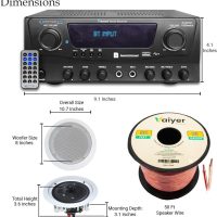 Home Theater Sound System Kit - 1000 Watts Bluetooth Amplifier w/ 4 QTY of 8" Framed Ceiling Speakers 300 W Each, 100 ft Speaker Wire & Remote Perfect for Home, Office,Bar, Restaurant by Technical Pro - Image 2