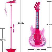 Guitar and Microphone Play Set for Girls,Karaoke Machine with Music&Light,Microphone Toys with Stand,Adjustable Height Guitar Toys for Kids,Toddlers,Child(Red) - Image 2