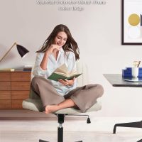 Criss Cross Chair, Extra Wide Armless Rolling Office Desk Chair with Wheels, Plus Size Viral Vanity Legged Chair, Bedroom Beige - Image 3