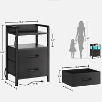Night Stand Bedside Charger Bedroom - Nightstand with Charging Station & LED Light Strip, Night Stand with Storage Shelf & 2 Fabric Drawers, Morden End Table with U-S-B Ports & AC Outlets - Image 3