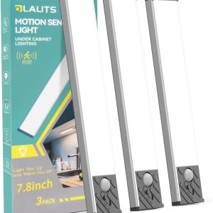 Under Cabinet Lighting, Equipped with Motion Sensor, Rechargeable Battery Operated，3-Level Adjustable Brightness, 3 Pack Magnetic Under Counter Lights for Kitchen, Closet, Pantry, 7.8"