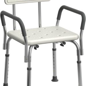 Medline Shower Chair for Inside Shower, Heavy Duty, 350 lb Capacity, Adjustable Height, Non-Slip Seat with Padded Armrests & Back, White