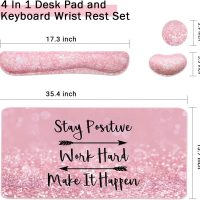 Large Mouse Pad and Keyboard Wrist Rest, Desk Pad for Keyboard and Mouse, 4-in-1 Large Gaming Mouse Pad with Wrist Support, Desk Mat for Home Office Study Game-Pink Stay Positive - Image 3