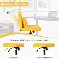 Criss Cross Chair, Office Chair Cross Legged with Wheels, Armless Office Chair, Linen Desk Chairs with Wheels for Home Office, Meditation, Makeup (Linen Yellow) - Image 5