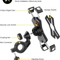 New Bike Phone Mount with Stainless Steel Clamp Arms Anti Shake and Stable 360° Rotation Bike Accessories/Bike Phone Holder for Any Smartphones GPS Other Devices Between 4 and 7 inches - Image 3