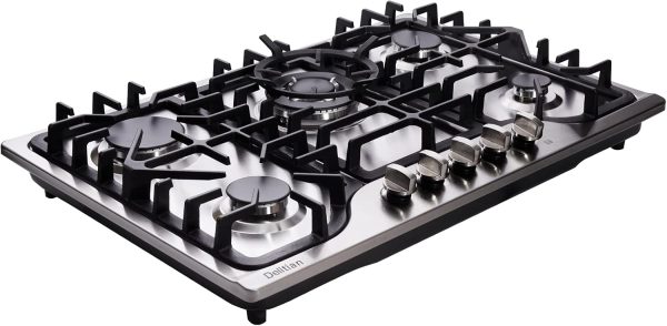 30 Inch Gas Cooktop DT57043 Built-in Stainless Steel 5 Burners Gas Stovetop LPG/NG Convertible Dual Fuel Gas Hob