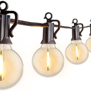 Outdoor String Lights 25 Feet G40 LED Patio Lights, Plug-in, 13 Plastic Edison Bulbs(1 Spare), Waterproof Connectable Hanging Light for Backyard Porch Balcony Party Decor, E12 Base, Black
