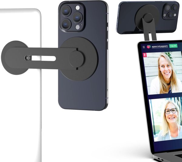 Magnetic Phone Holder for Laptop for MagSafe for iPhone 17/16/15/14/13/12 & All Phones Adjustable Phone Side Mount for Computer Monitor Display for Tesla, Desktop Cell Phone Bracket