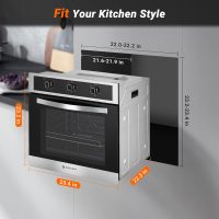 AMZCHEF 24" Single Wall Oven, 2.65 Cu.ft. Built-in Electric Wall Oven with 5 Cooking Functions, 360° ROTATING ROTISSERIE, 2200W, Mechanical Knobs Control, Timer, Stainless Steel Wall Oven for Kitchen - Image 6