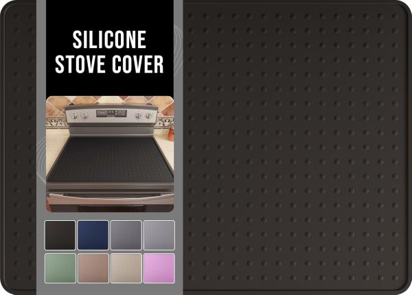 Silicone Stove Top Cover for Electric Stove, Glass Stove Top Protector, Stovetop Cover Mat for Cooktop, Flat Range Cover, Oven Top Protector, Coffee Bar Mat, 28 x 20 in, Black