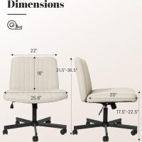 Criss Cross Chair, Extra Wide Armless Rolling Office Desk Chair with Wheels, Plus Size Viral Vanity Legged Chair, Bedroom Beige - Image 2