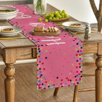 Pink Polka Dot Happy Birthday Table Runner, Seasonal Kitchen Dining Table Decoration for Home Party Decor 13x72 Inch - Image 3
