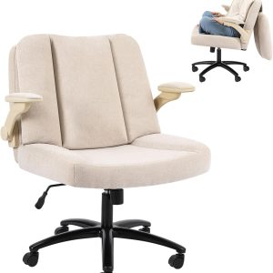 Criss Cross Chair with Arms, Plus Size Cross Legged Desk Chair with Flexible Back Cushion, Adjustable Arm Rest, Extra Wide Seat, 350lbs Fabric Home Office Chair with Castors and Bell Glides