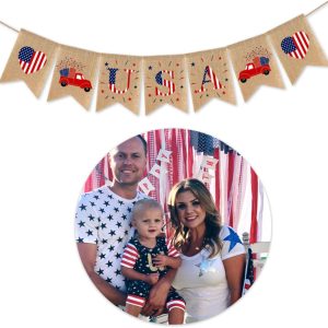 Independence Day Hanging Banner Usa Themed Party Decorative Banner with Letters Linen Material for July Celebrations and Events