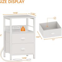 Furologee End Table with Charging Station, Nightstand with Fabric Drawers, Side Tables with USB Ports & Outlets, Night Stand with Storage Shelf & Hooks, for Living Room/Bedroom, White - Image 3
