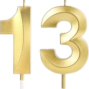13th Birthday Candles, Number 13 Candles, Gold Happy Birthday Candle for Cake, Happy Birthday Cake Topper Decoration for Him Her Birthday Party Wedding Anniversary Celebration Supplies (13, Gold)