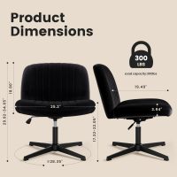 Criss Cross Chair, Velvet Cross Legged Office Chair no Wheels, Armless Wide Seat Desk Chair with Adjustable Height for Home, Vanity, Bedroom (Black) - Image 5