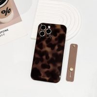NITITOP Compatible with iPhone 14 Pro Max Case with Wrist Strap Cute Stylish Leopard Aesthetic Tortoise Amber Design for Women Girls Men Soft TPU Shockproof Protective Cover - Brown - Image 7