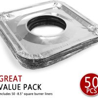 Aluminum Foil Gas Stove Burner Liners, 50 Pack Stove Burner Covers Disposable Square Stove Bib Liners Gas Rangetop Protectors Cooktop Replacement Keep Stove Clean Square 8.5" - Image 2