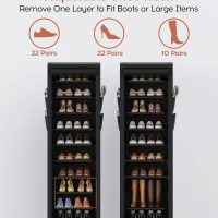 VTRIN Vertical Narrow Shoe Rack Organizer Tall Shoe Rack for Closet Entryway 10 Tier Non-Woven Cover Shoe Shelf Holds 20-22 Pairs Free Standing Shoe Storage Cabinet with Dustproof Cover, Black - Image 5