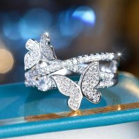 White Gold Plated Multi-layer Cubic Zirconia Elegant Butterfly-shaped Statement Ring Personalized Accessory Ideal for Women's Daily Casual Wear Party Holiday Anniversary Love Jewelry Gift - Image 4