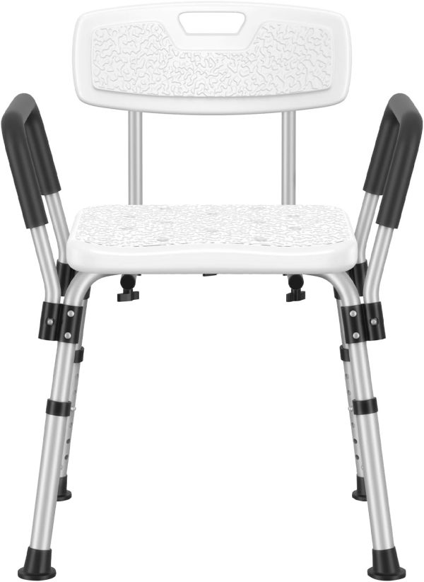 Shower Chair for Inside Shower with Arms and Back, FSA/HSA Eligible 500 lbs Adjustable Heavy Duty Bathtub Safety Stool, Non-Slip & Tool-Free Bath Bench Seat for Elderly, Seniors & Disabled