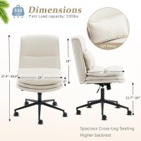 VINGLI Cloud Criss Cross Legged Chair,18" High Back Armless Home Office Desk Chair with Wheels,Wide Adjustable Comfy Padded Seat Task Computer Chair,Modern Swivel Makeup Vanity Chair,Microfiber,Beige - Image 2