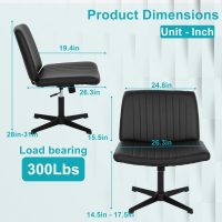 BestOffice Criss Cross Chair Comfy Armless Cross Legged Office Chair No Wheels Desk Chair Wide Adjustable Swivel Computer Task Vanity Chair for Reading, Computer Gaming, Home Office, Vanity, Black - Image 3