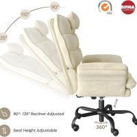 Bestier Criss Cross Chair with Flip Armrests, Big and Tall Office Chair for Cross Legged Sitting, Reclining Computer Chair with Side Pockets & Headrest - Beige - Image 6