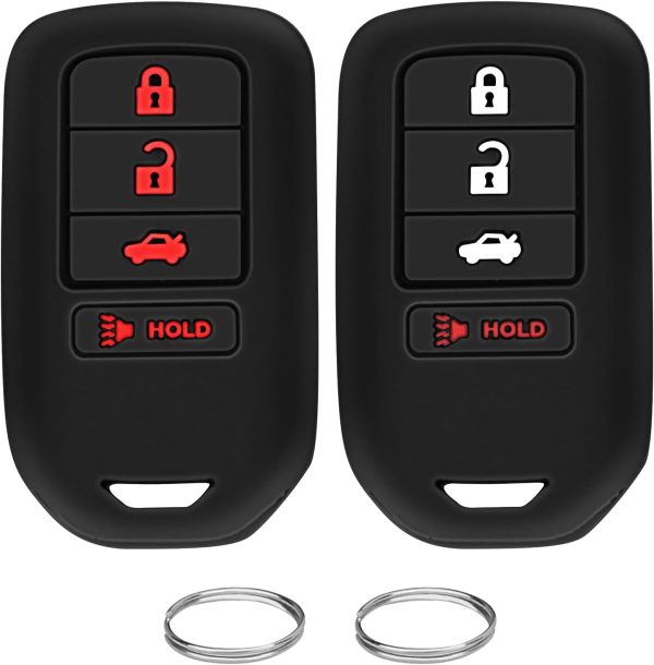 QBUC 2Pcs for Honda Key Fob Cover, fits for Honda HR-V Pilot Odyssey LX EX 2014 2015 2016 2017 2018 2019 2020 2021 2022 Key Protector Silicone Rubber Accessories 4 Buttons (Black+Black red)