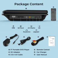 DBPOWER 11.5" Portable DVD Player, 5-Hour Built-in Rechargeable Battery, 9" Swivel Screen, Support CD/DVD/SD Card/USB, Remote Control, 1.8 Meter Car Charger, Power Adaptor and Car Headrest (Black) - Image 8